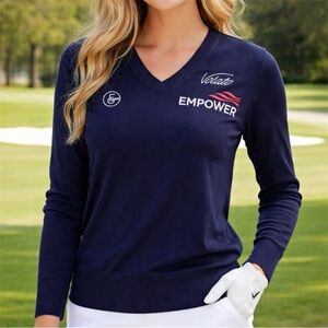 Fairway & Greene Ladies Navy Long Sleeve Pullover Pima Cotton Sweater Size Small